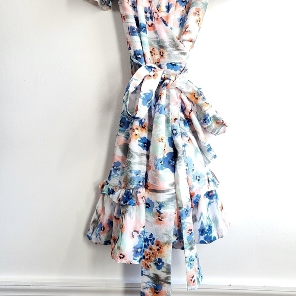 New Tanya Taylor Bailey Floral Print Faux Wrap Dress In Geranium Haze Multi Sz 2 - Picture 11 of 15